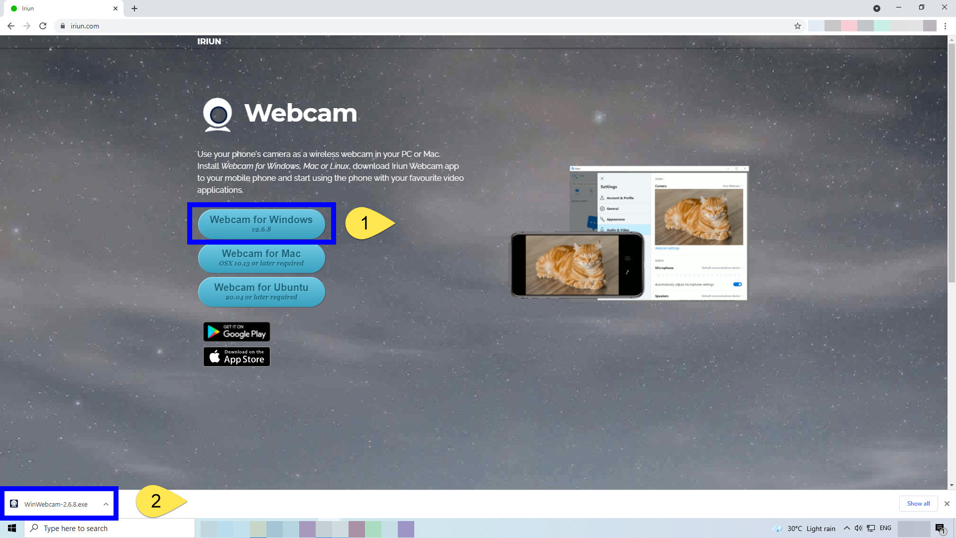 click and download Webcam for Windows option