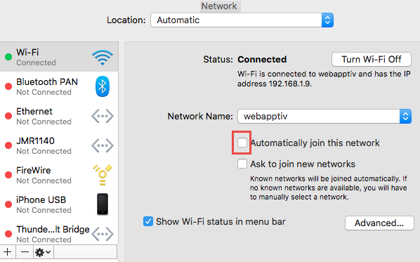 Disable the automatically join this network option